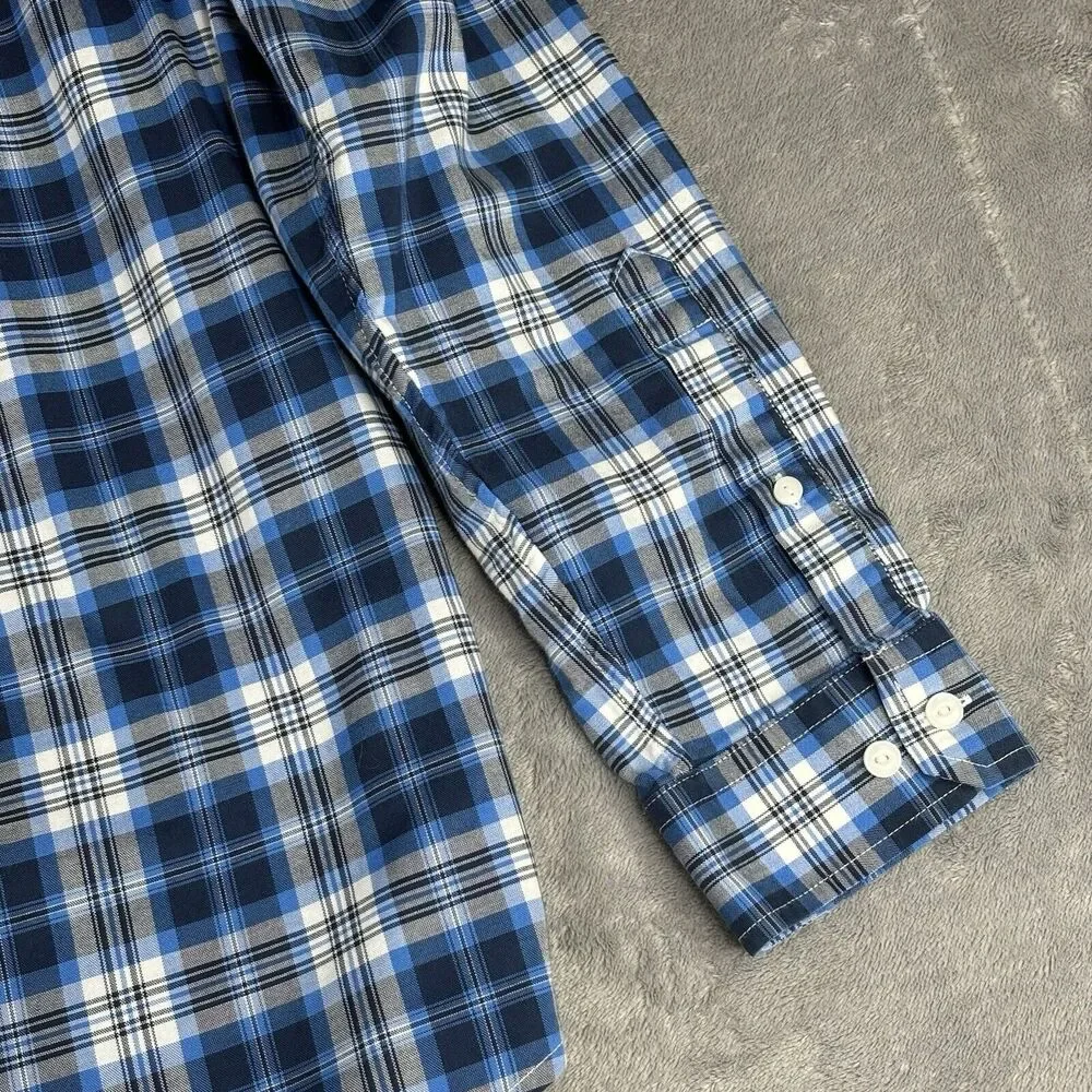 LL Bean Shirt Mens L Blue Plaid Traditional Fit Long Sleeve 500508 Crisp‎ Cotton